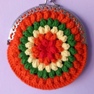 Turuncu Sarı Yeşil Yuvarlak Örgü Cüzdan