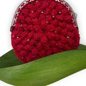 Kırmızı Örgülü Gold Detaylı Yuvarlak Çanta